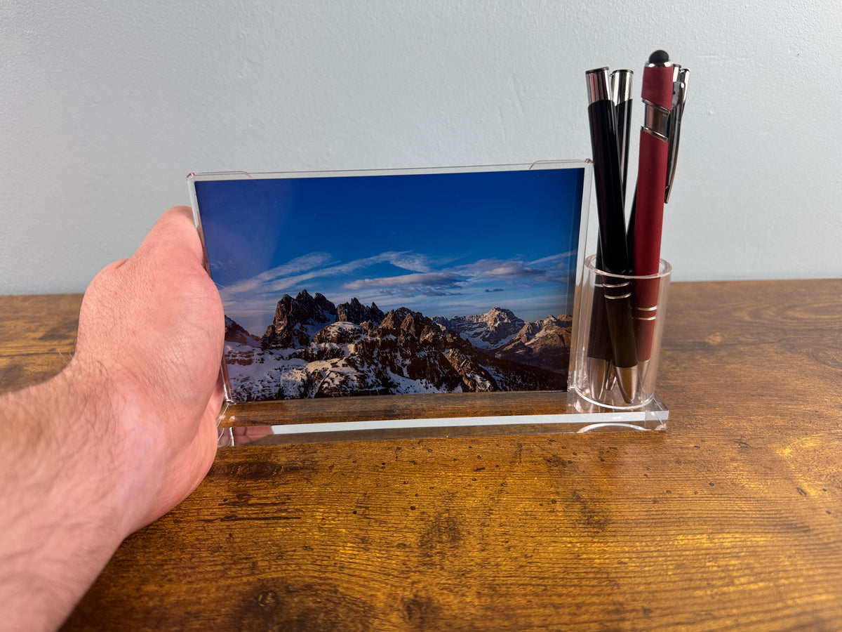 Personalised Acrylic Photo Frame with Pen Holder